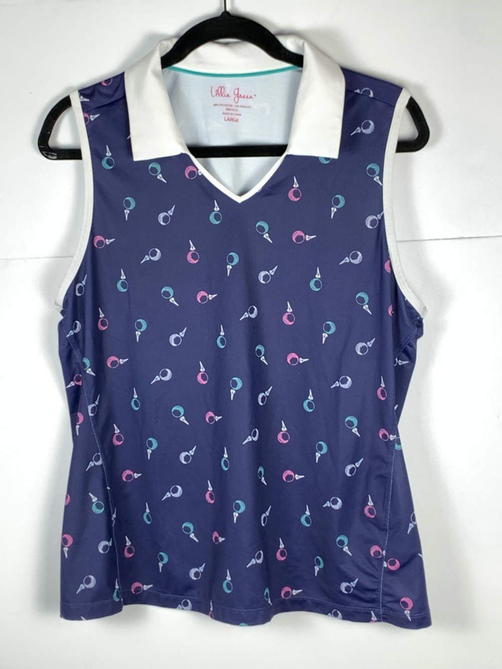 Lillie Green Womens Large Golf Polo Shirt Navy Blue Sleeveless Performance - Picture 3 of 9